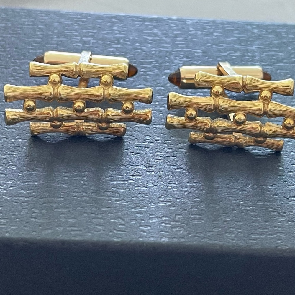 Krementz Vintage Bamboo Motif Cuff Links, Gold Toned Metal